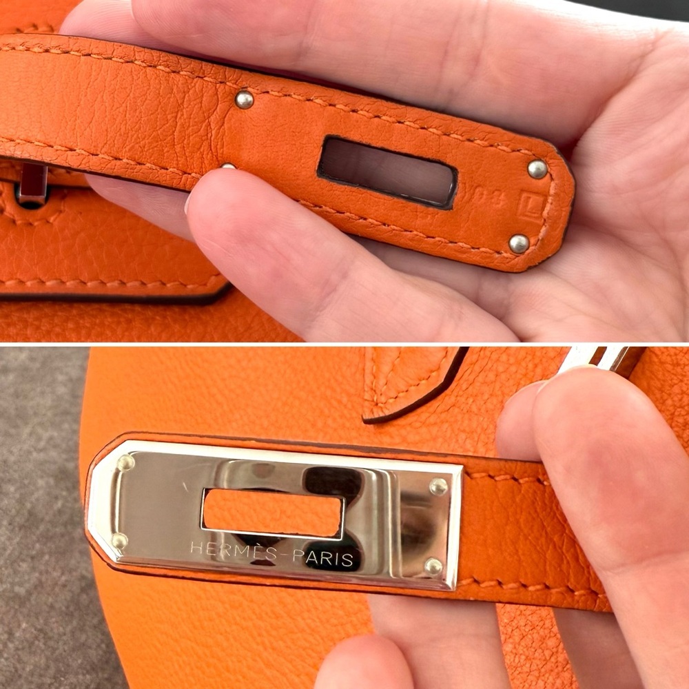 Hermes Birkin 35 Orange Clemente leather tote bag authentic silver hardware - Picture 13 of 16